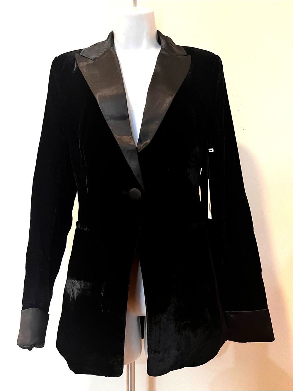 $400 JASON WU Black Velvet Satin Lapel Tailored One Button Blazer M - Picture 15 of 15
